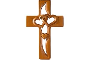 BGCOPPER Marriage Cross for Wall Love Wall Decor, Handmade Wooden Intertwined Heart Wall Cross for Wedding Valentine Christmas Gift (Wood, 14 Inch)