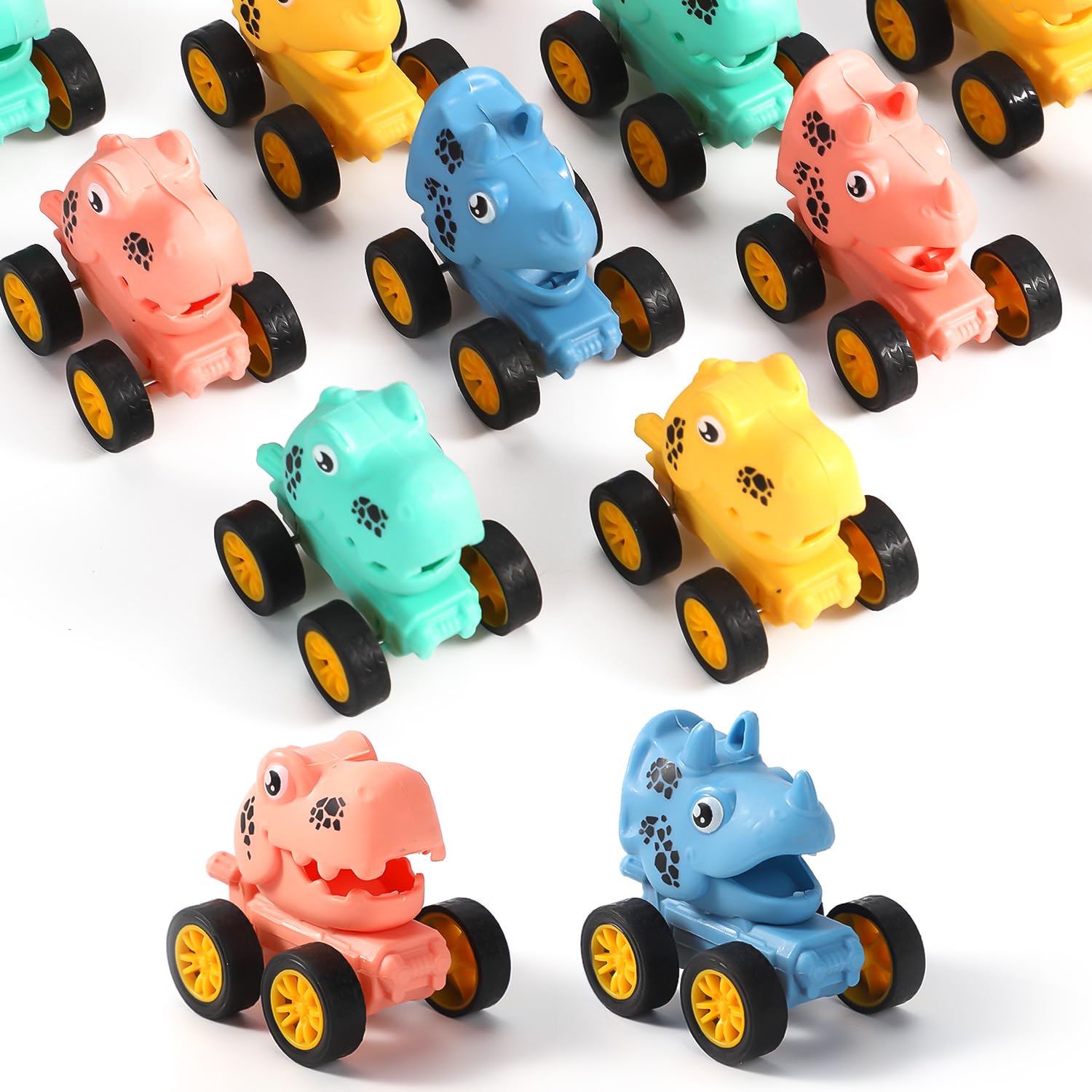 lasuroa 12pcs Pull Back Cars, Mini Dinosaur Toy Racing Car Set Cartoon Monster Dino Truck Vehicles Toys for Baby Toddlers Kids Boys Girls Birthday Party Favors Preschool Gift