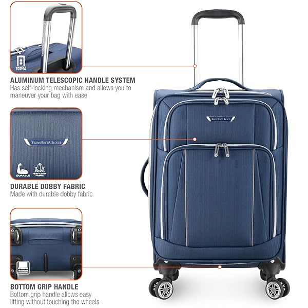 TRAVELER’S CHOICE LARES SOFTSIDE EXPANDABLE LUGGAGE WITH SPINNER WHEELS, NAVY, CARRY-ON 22-INCH