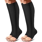 OUIVIAL Zipper Compression Socks Open Toe 15-20mmHg for Women&Men 2 Pairs Knee High Support Socks for Running Cycling