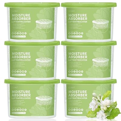 CLEVAST Moisture Absorber Boxes 6 Pack, 12 Oz Dehumidifier for Closet & Bathroom, Humidity Absorber for Wardrobe, Bedroom, RV & Car, Moisture Control, Jasmine Scented