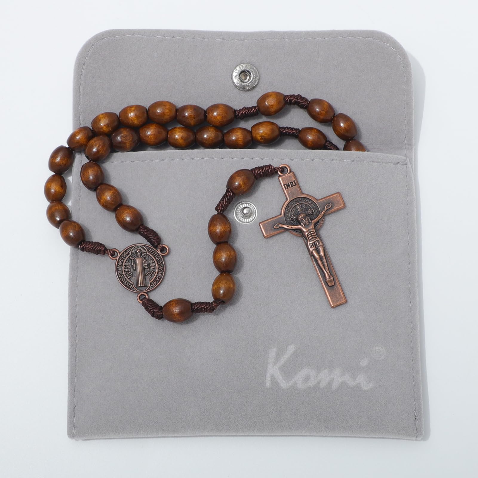 KOMI Handmade Wooden Catholic Rosaries, Rosary Beads Necklace From Bethlehem Wood Christian Prayer Holy Soil Medal & Metal Cross For Catholic Or Christian Gift