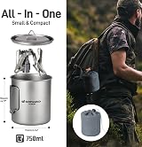 Odoland 750ml Titanium Mugs 1900W Stove Camping Set with Lid Spork view 6