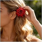 Andelaisi Boho Red Rose Barrette Hair Clip Vintage Rose Floral Hair Barrette Red Flower Pin Side Clip Fabric Flower Hairpin Wedding Bridal Hair Accessories for Women Headdress