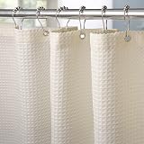 Shower Curtain 182x182cm Cream with Metal Hooks, Waffle Fabric