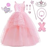 RuuYiicoco 9 Pcs Halloween Pink Witch Costume for Girls Sequins Mesh Princess Dress with Accessories