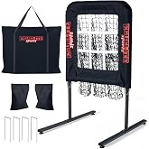 9 Hole Pitching Net with Strike Zone, Baseball Softball Pitching Target &ndash; Adjustable Height Portable Indoor Outdoor Training Equipment for Pitchers of All Levels, Coaches, and Players