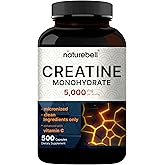 NatureBell Creatine Monohydrate Capsules 5,000mg Per Serving, 500 Count | Micronized, Unflavored Creatine Pills | Pre-Workout & Muscle Strength Support | Easy to Swallow, Filler-Free | 71 Servings