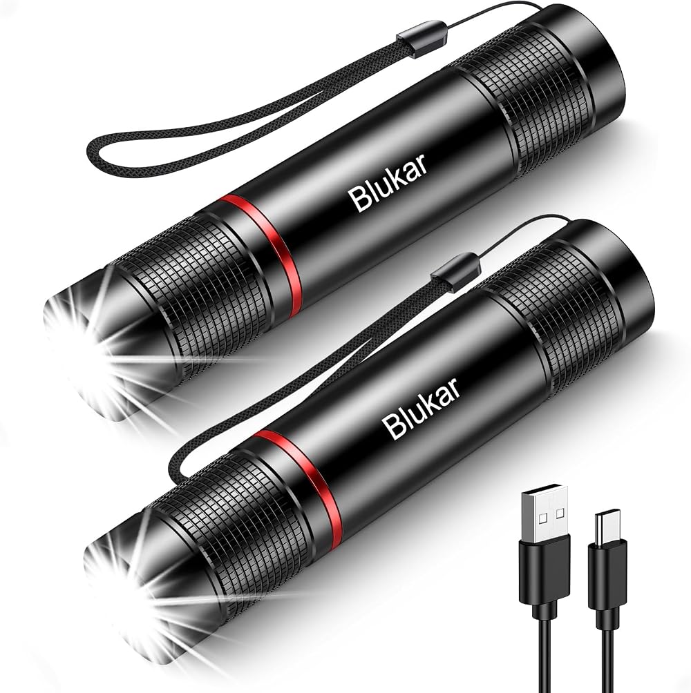 Blukar LED Torch Rechargeable 2 Pack 2000L Zoomable 4 Modes USB C