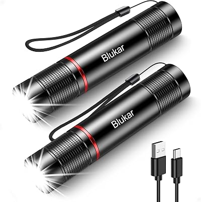 Blukar LED Torch Rechargeable 2 Pack 2000L Zoomable 4 Modes USB C