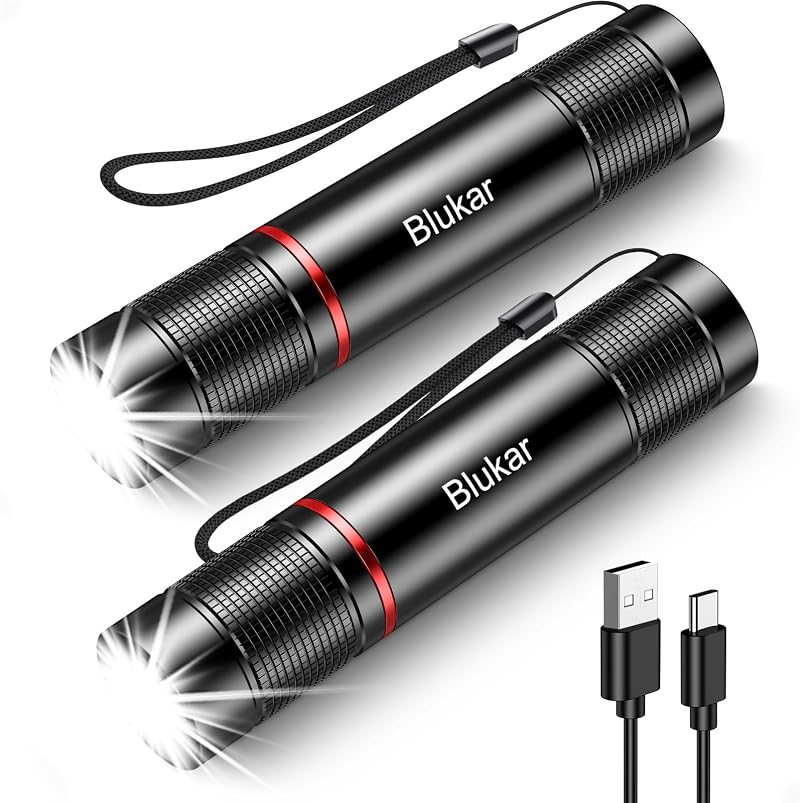 Blukar LED Torch Rechargeable 2 Pack 2000L Zoomable 4 Modes USB C
