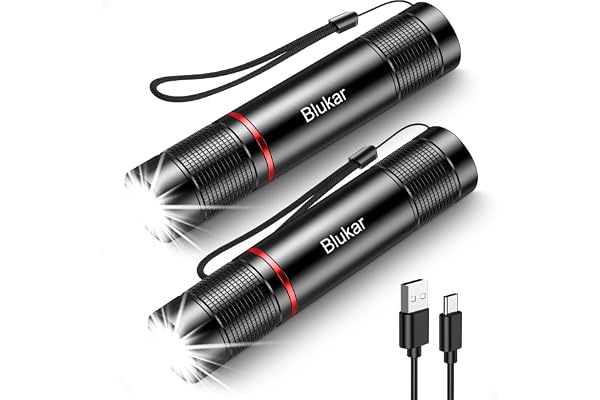Blukar LED Rechargeable Flashlight 2 Pack, Super Bright Small Handheld Flashlights- Zoomable, Adjustable Brightness, Long Las