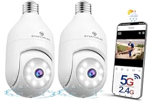 SYMYNELEC Light Bulb Security Camera: Outdoor Wireless WiFi Light Socket Security Cam 360 AI Motion Detection Tracking 2K Col