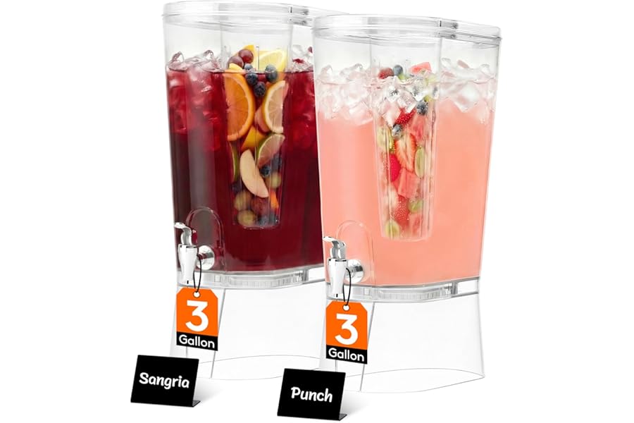 Lifewit 3 Gallon Drink Dispenser for Parties 2 Pcs, Large Plastic Beverage Container for Juice/Tea/Soda with Stand & Ice Core