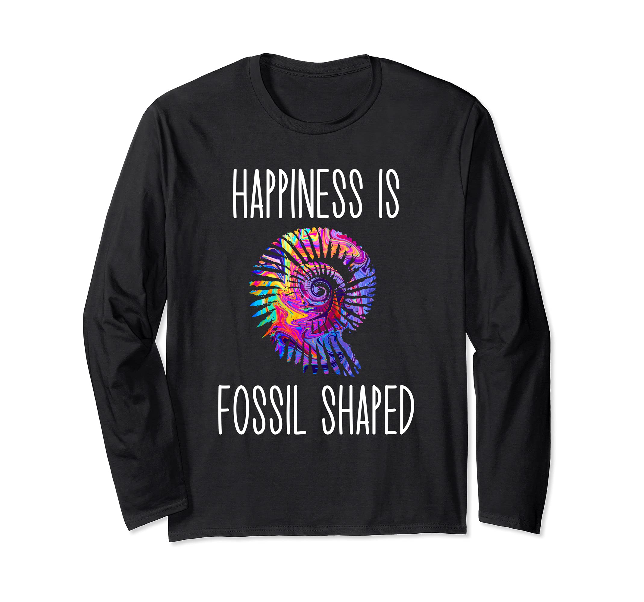 Happiness Is Fossil Shaped Ammonite Collector Paleontology Long Sleeve T-Shirt
