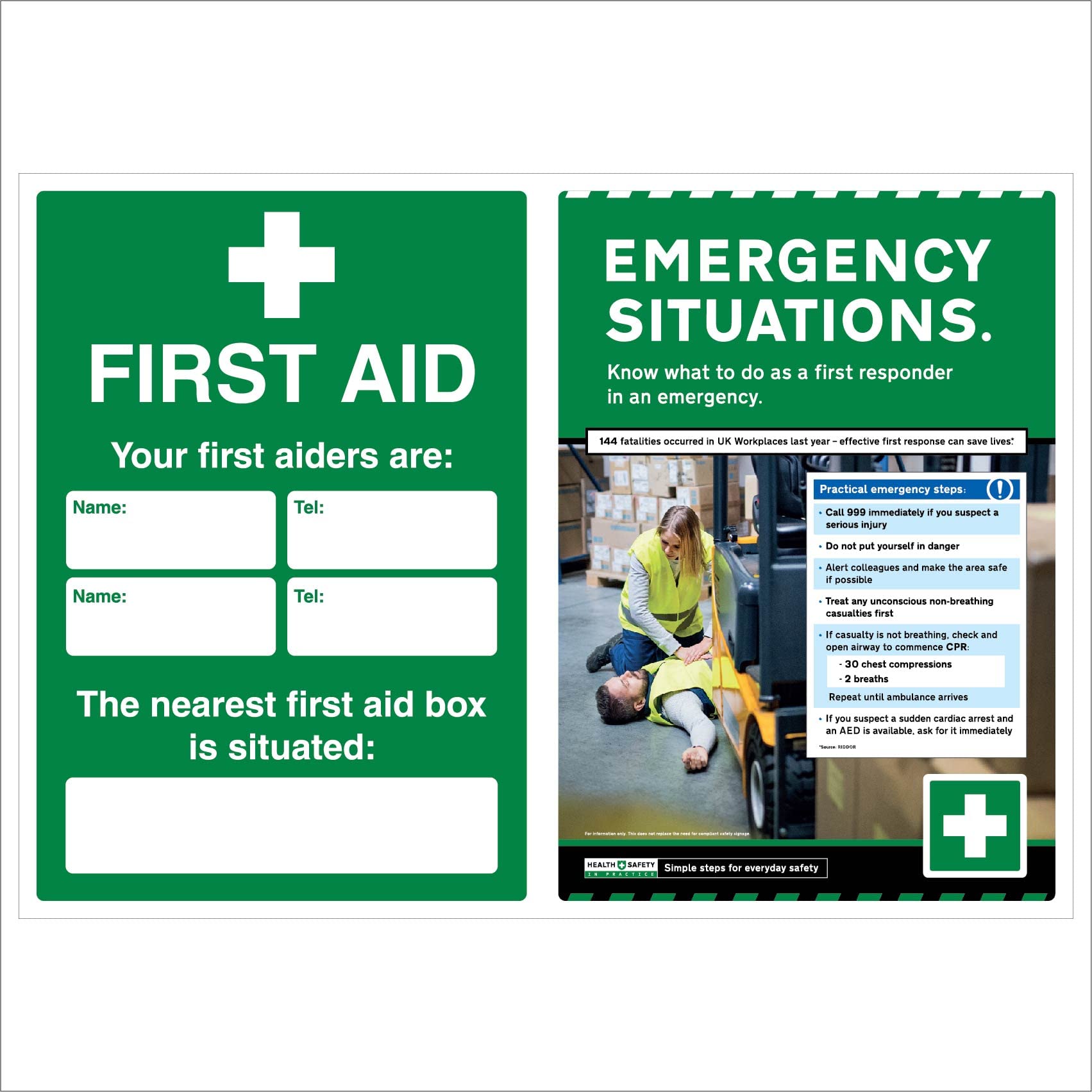 VSafety Poster Combo - Your First Aiders Are/Emergency Situations-600x450-2mm Rigid Safety Sign