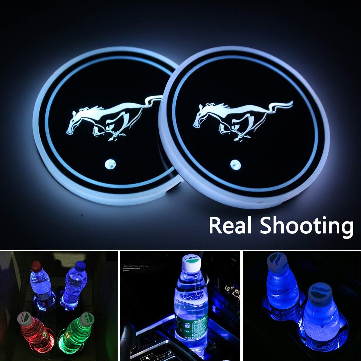 U/K 2pcs fit Mustang Car Cup Holder Lights,USB Charging