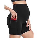 HOFISH Maternity Shorts for Women Over The Belly Pregancy Biker Shorts Workout Active Running Short Pants with Pockets