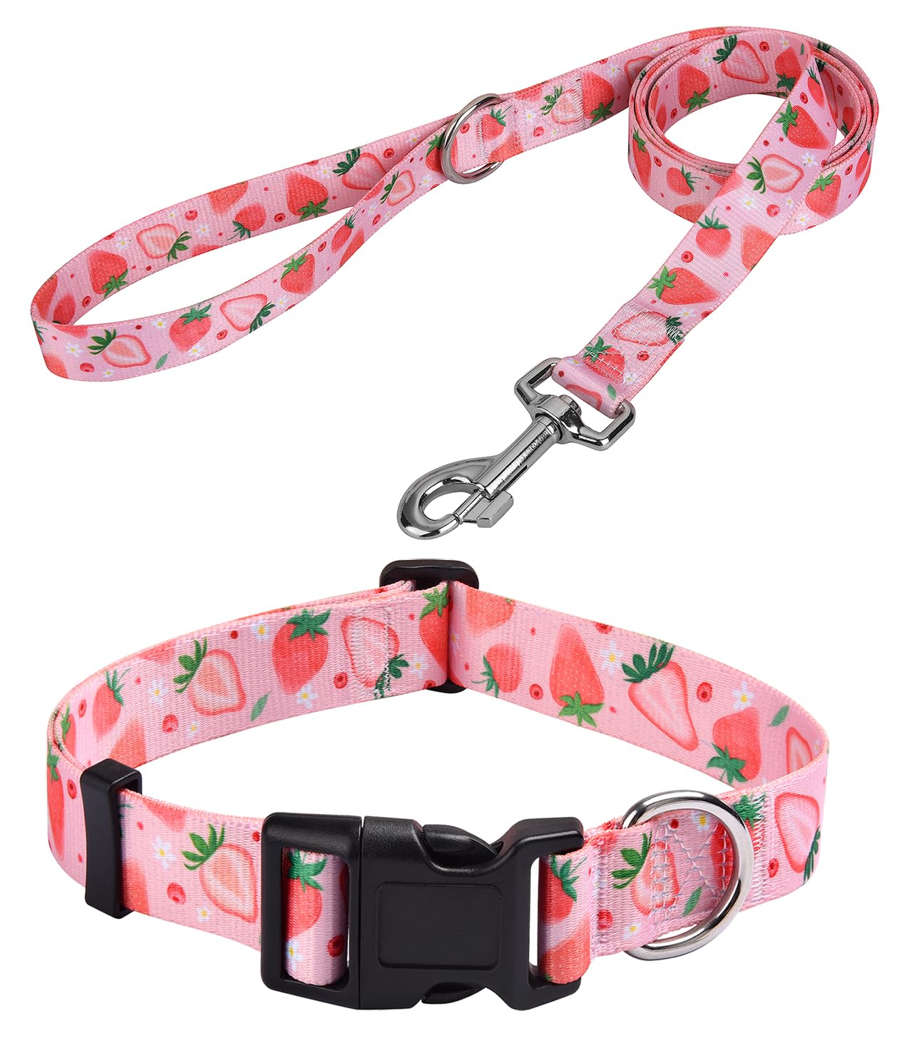 MarukoPet Dog Collar and Leash Set, Adjustable for Small Medium Large Dogs Puppy, Cute Design with Bohemia Floral Tribal Geometric Patterns Boys Girls Dog Collar(Strawberry Set,S)