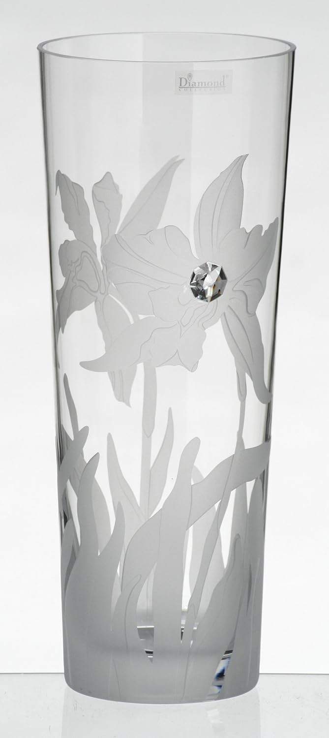 Iris Vase Tall Elegant Hand Blown Glass Vase with Swarovski Crystal