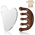 Viuyougor Stainless Steel Gua Sha Facial Tools & Wooden Scalp Massage Comb Set, Premium Gua Sha Set for Face, Natural Wood Comb Scalp Massager Hair Growth, Gua Sha Scraping Massage Tool