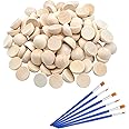 120 pcs Half Wood Balls 15mm Unfinished Half Wooden Balls Split Wood Balls for DIY Projects Craft Supplies and 6pcs Nylon Paint Brushes