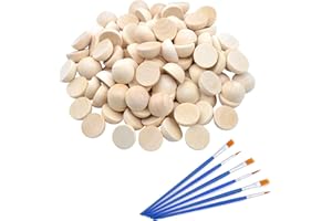 HESMARTLY 120 pcs Half Wood Balls 15mm Unfinished Half Wooden Balls Split Wood Balls for DIY Projects Craft Supplies and 6pcs Nylon Paint Brushes