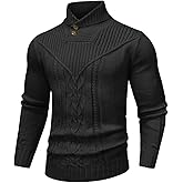 SAVKOOV Men's Shawl Collar Pullover Sweater Casual Button Cable Knit Sweaters