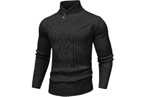 SAVKOOV Men's Shawl Collar Pullover Sweater Casual Button Cable Knit Sweaters