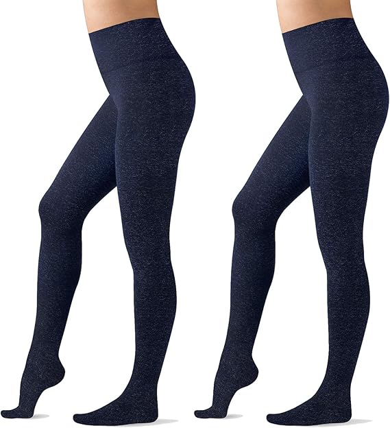 Warner's Women's Ultra Soft Fleece Lined Footed Tights with High Waist (2 Pack), Denim Heather 