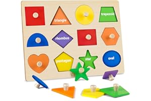 Roberly Shape Wooden Puzzles for Toddlers, Toys Peg Puzzle Geometric Color Matching Board for Girls Boys 36 Months Preschool Learning Educational Toys Birthday Gifts