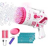Bubble Machine Gun for Kids, 69-Hole Bubble Blaster with LED Lights, Pink | 69-hole bubble machine gun for kids ages 4-8, with LED lights for summer, birthday, party and outdoor play.