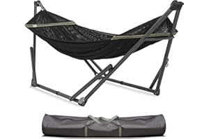 Tranquillo Uniki 3-Year Warranty Hammock Stand, Instant 30s Foldable Hammock with Stand, 550 lbs Capacity Camping Hammock for 1 Persons, Portable & Durable Premium Hammock, Black