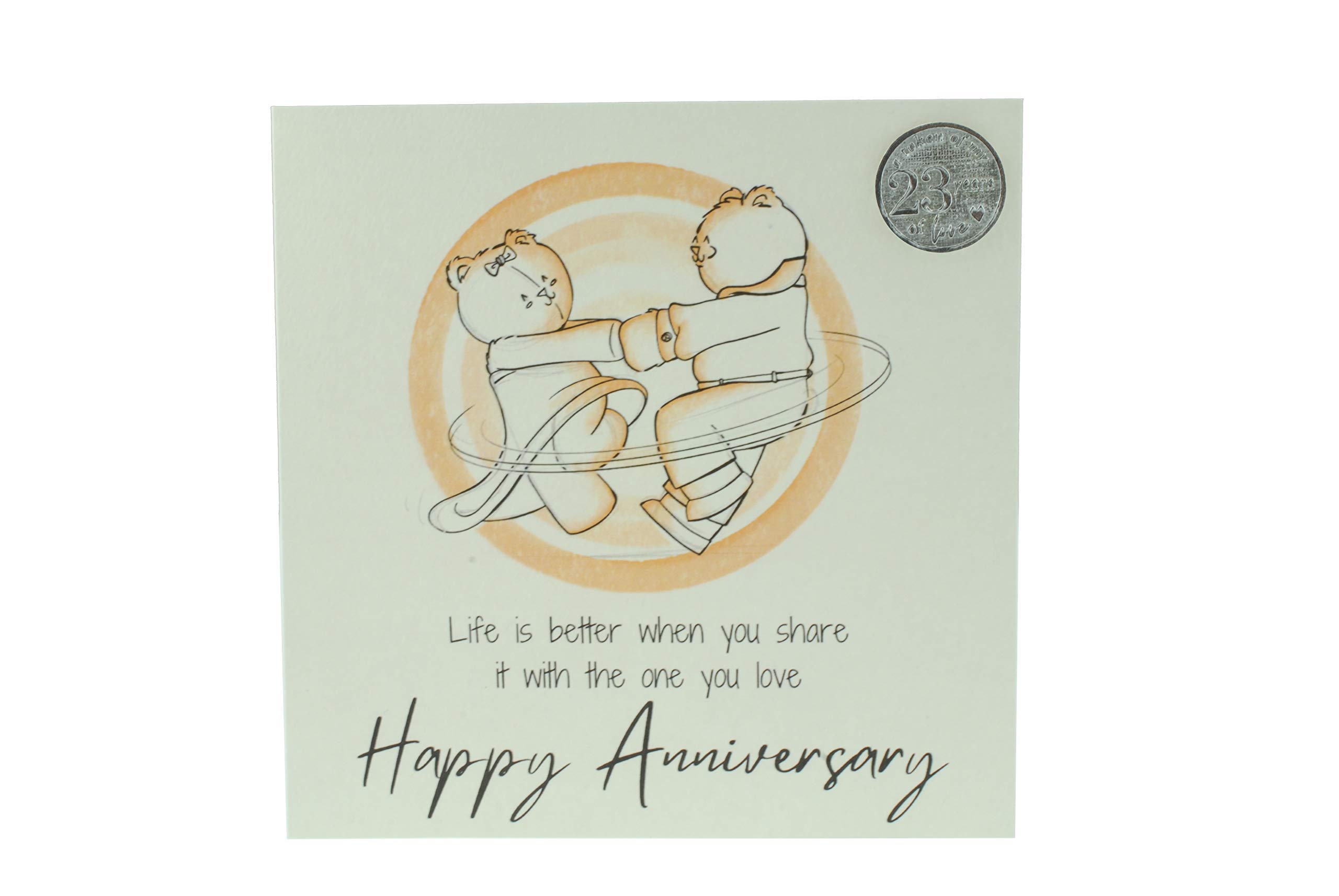 Cute 23rd Wedding Anniversary Card, Dancing Bears – Free Metal 23rd Anniversary Love Token Gift (gc-annidancing23)