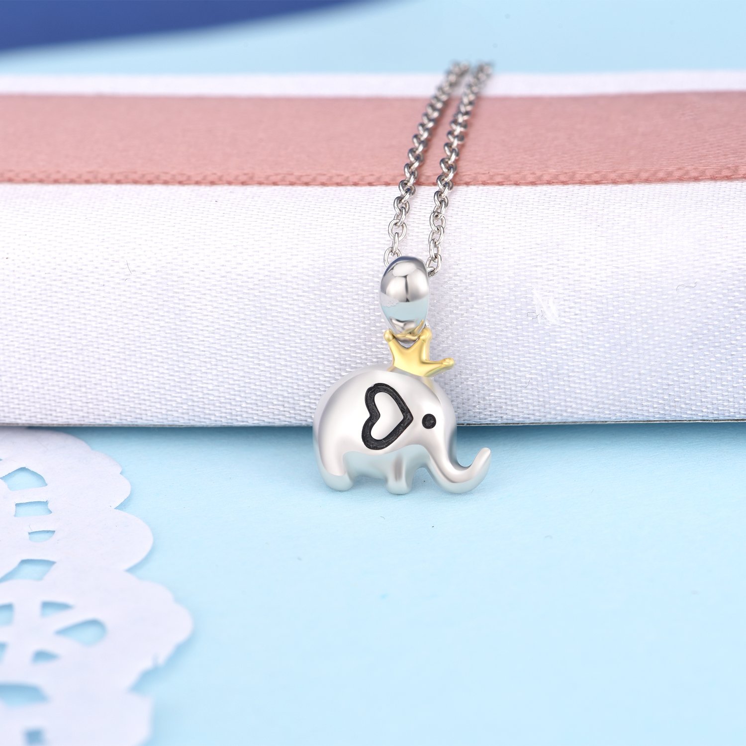 POPLYKE Sterling Silver Princess Crown Elephant Pendant Necklace for Women Girls (Princess Crown Elephant Pendant Necklace)