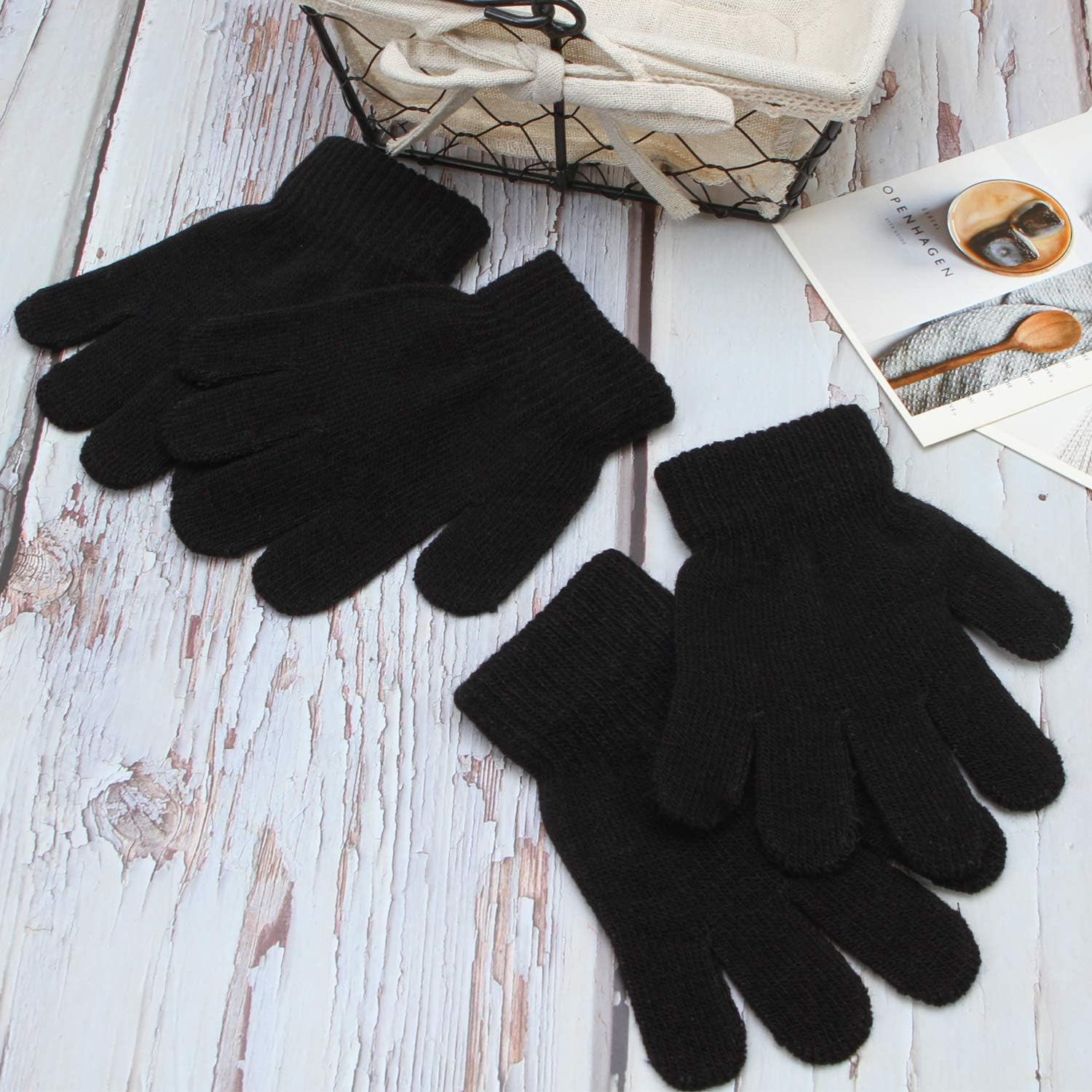 Cooraby 12 Pairs Kids Warm Magic Gloves Teens Winter Stretchy Knit Gloves Boys Girls Knit Gloves: Clothing