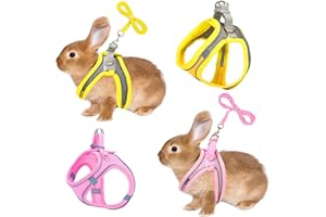 PETKNOWS 2 Pack Rabbit Harness and Leash Set, Double Buckle Bunny Harness with Reflective Strips Soft Breathable Mesh Vest Ha