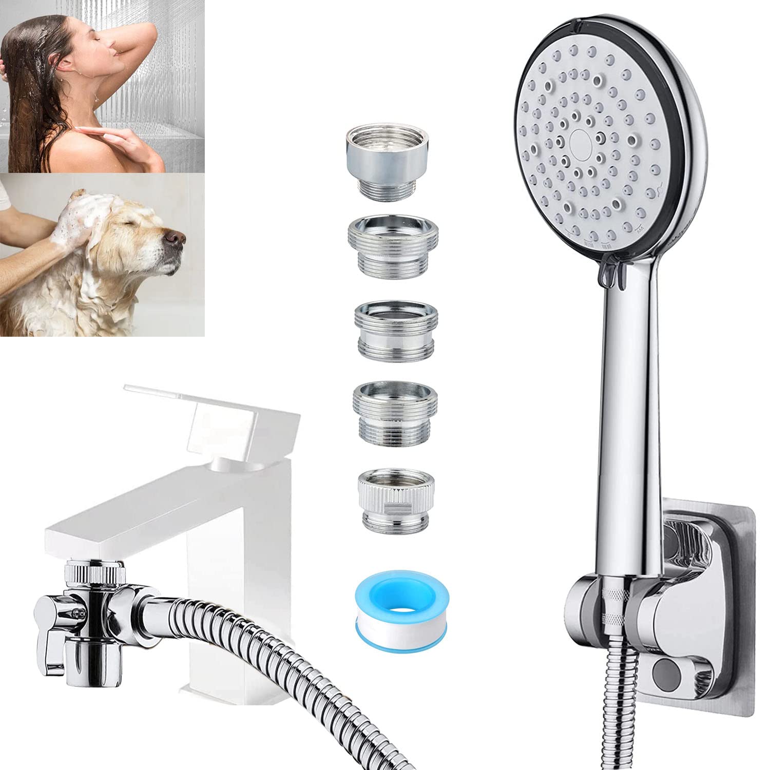 MOSELNY Bathtub Faucet Sink Sprayer Attachment,6 Mode Shower Head ...