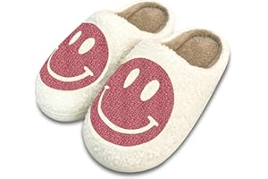 YJJY Smile Face Slippers for Women,Retro Soft Plush Lightweight House Slippers Slip-on Cozy Indoor Outdoor Slippers,Slip on Anti-Skid Sole