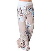 X-Image Women's Comfy Pajamas Drawstring Stretch Floral Print Long Wide Leg Lounge Pants