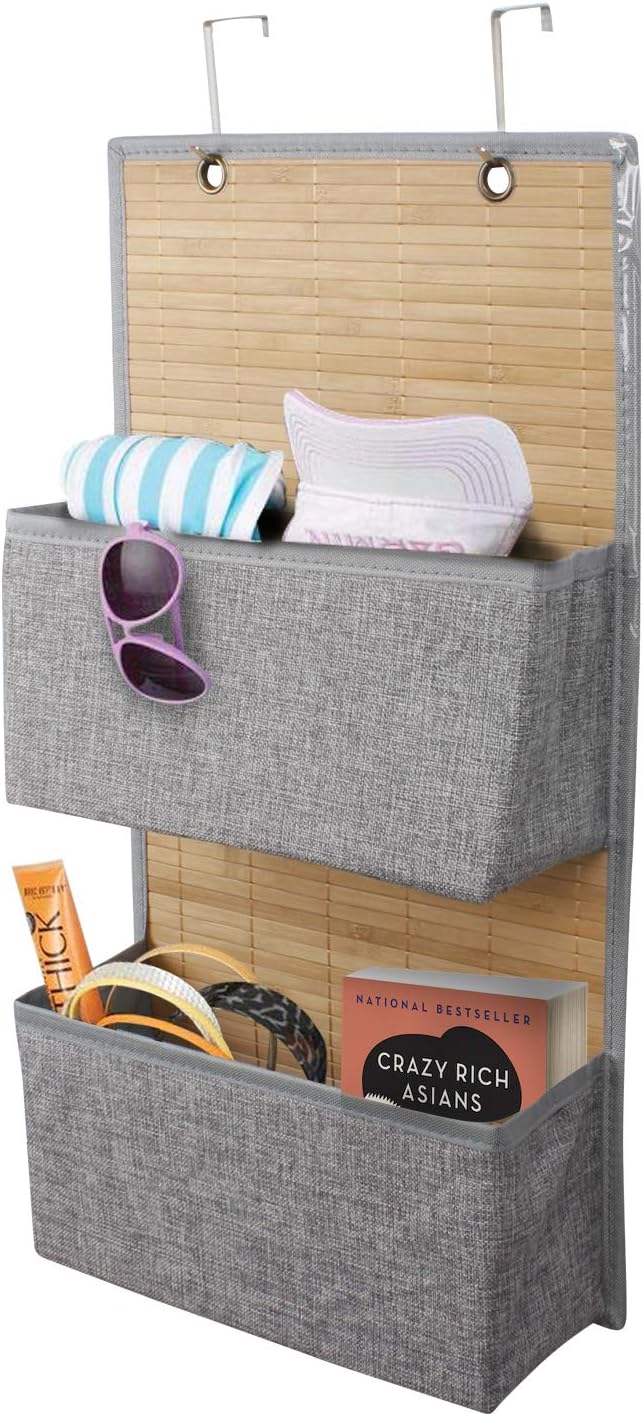 HomeStorie 2 Pockets Bamboo Door Wall Hanging Storage Bag, 62.5 x 33.5 cm (AR2164)