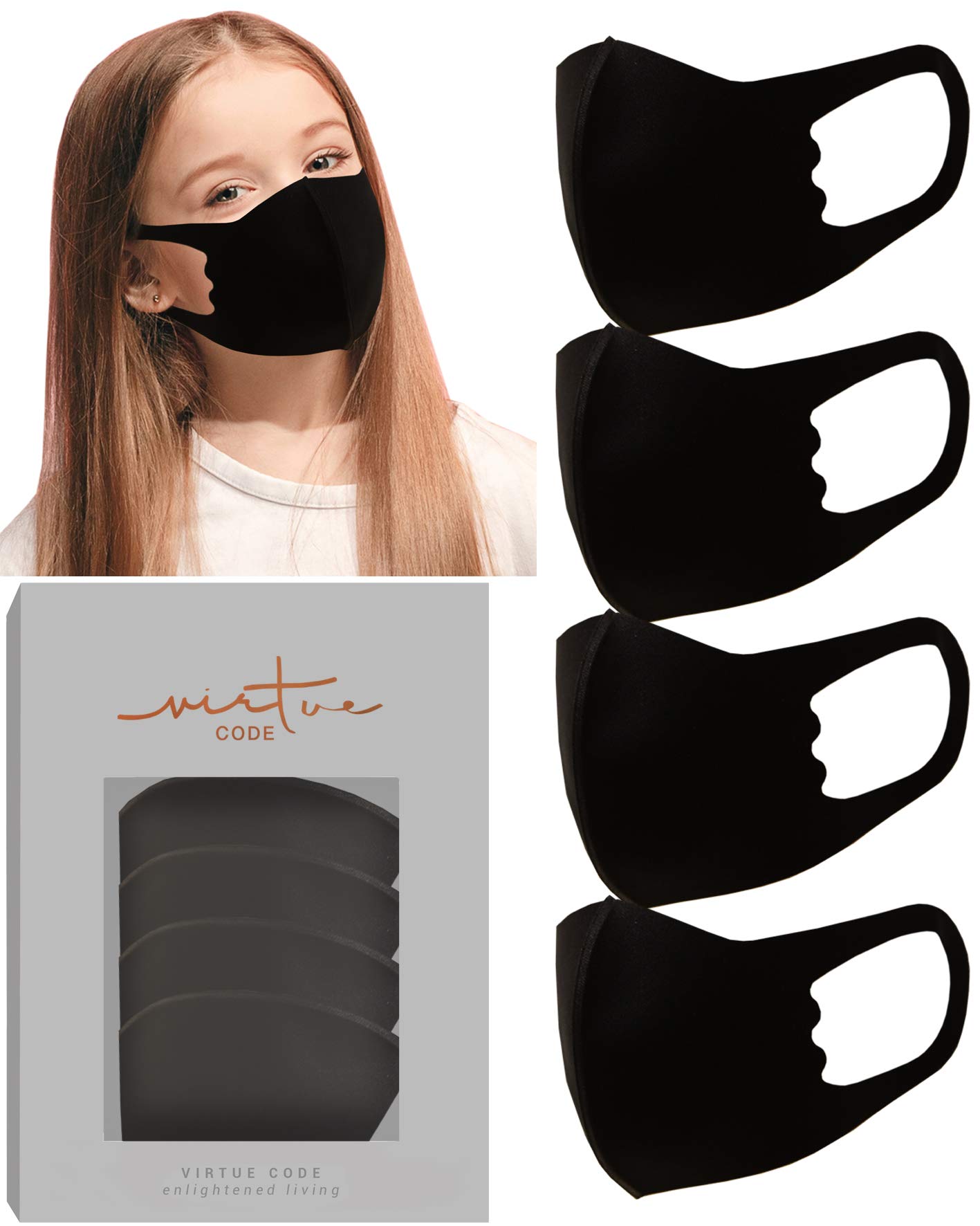VIRTUE CODE Children’s Basics Collection Fabric Face Masks 4 Piece Kids