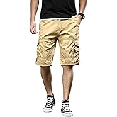 iMackky Mens Cargo Shorts Elastic Waist Relaxed Fit Cargo Shorts for Men Hiking Working Casual Cotton Shorts with Pockets