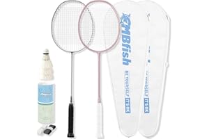 MBFISH Badminton Racket Set with 2 Carbon Fiber Racquets 5U, 3 Shuttlecocks, 2 Racket Grip Tapes and 2 Badminton Bag - Perfect for Outdoor Games and Gym 5U