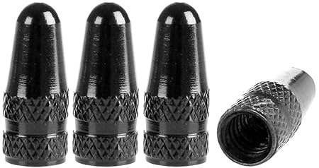 PRESKIN 4 er Set Presta Schwarz Fahrrad-Ventilkappen aus Aluminium eloxiert, Valve Caps für französische Ventile