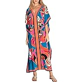 Cashew Flower Silk Caftan Women Vneck beach Cover up Caftans Loose Plus Size Floral Print Side Split Kaftan Dresses