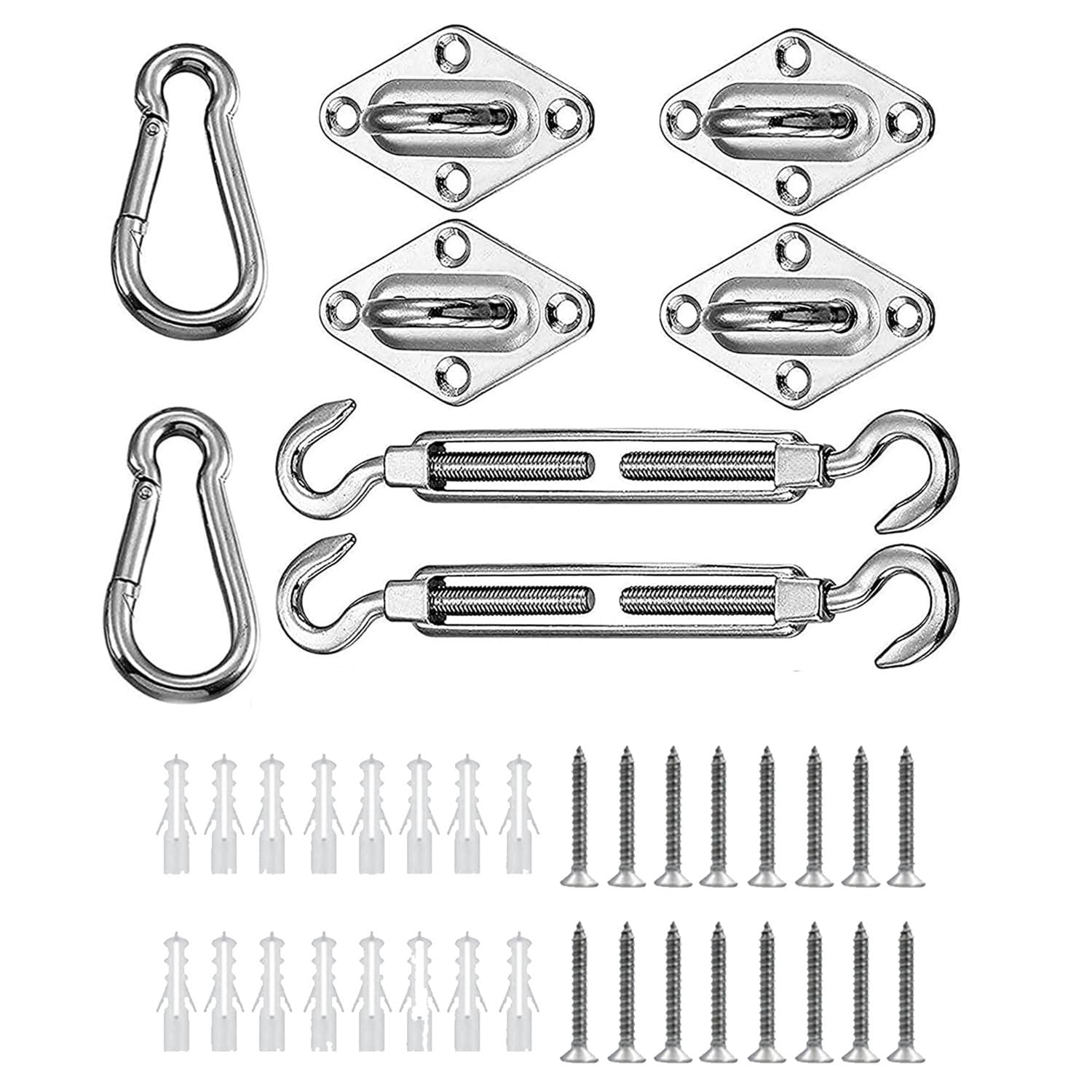 LATRAT Sun Shade Sail Fixing Kit for Square Triangle Rectangle (40 Pieces)