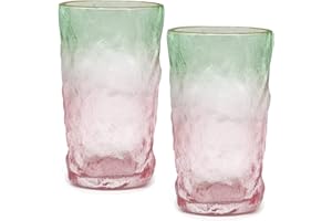 TOSSOW 2-Piece Glassware Set, 12 Ounce Glacier Patterned Glass, Coffee, Juice. Beverage Cups, Beer, Juice, Mojito, and Cockta