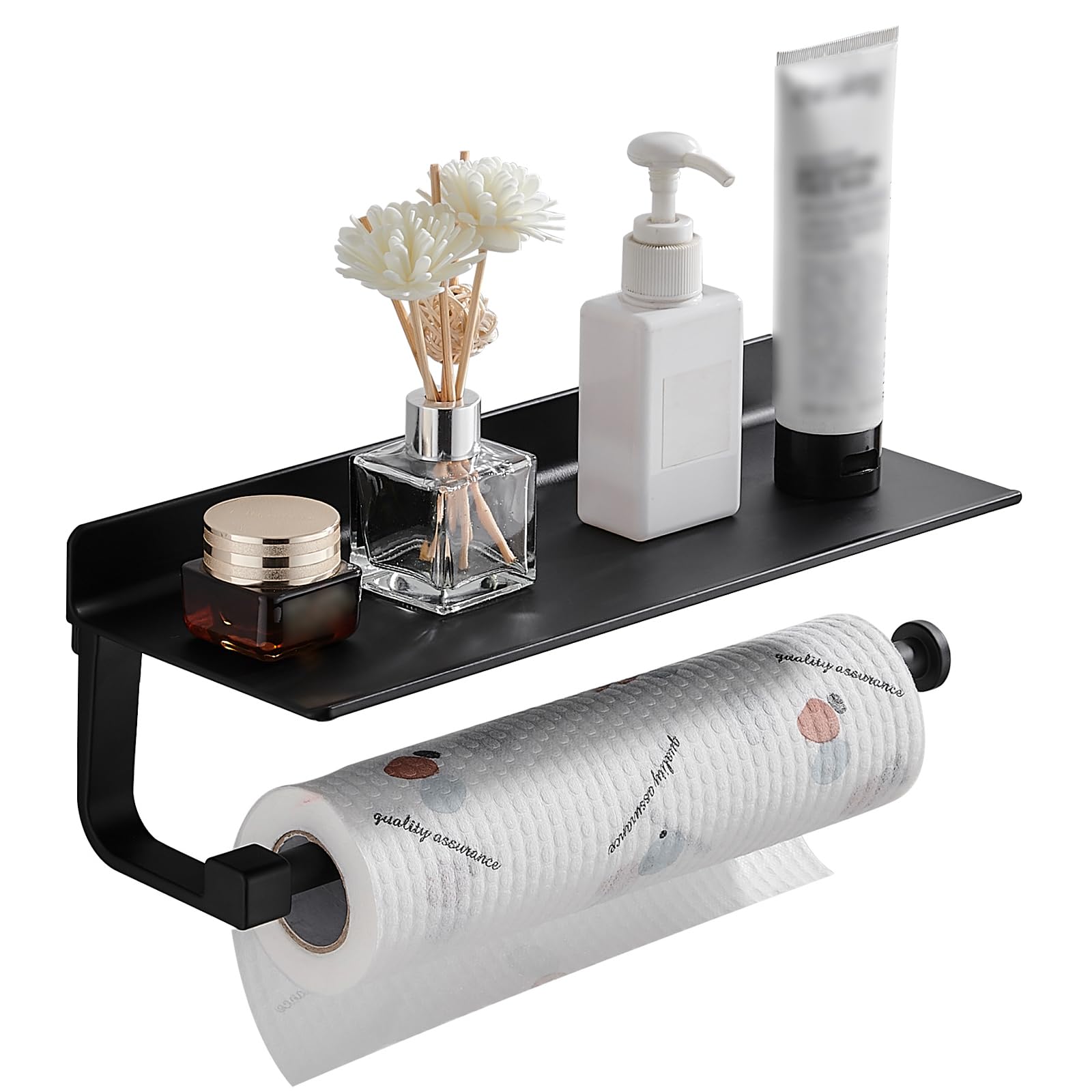 Photo 1 of Danpoo Wall Mount Paper Towel Holder with Shelf for Bathroom/Kitchen, Adhesive Hand Towel Holder, Matte Black