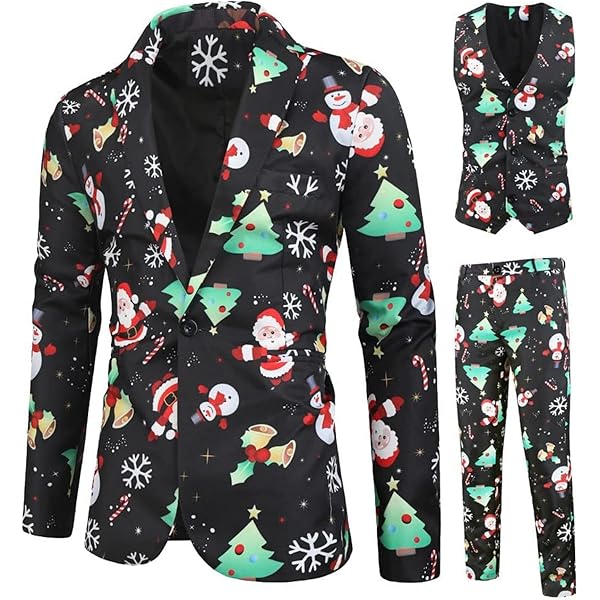 Veste De Costume Noël Pour Homme – Blazer Fun à Un Bouton, Impression 3D Festive, Pour Fêtes Et Humour